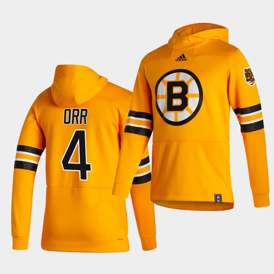 Men Boston Bruins #4 Orr Yellow NHL 2021 Adidas Pullover Hoodie Jersey